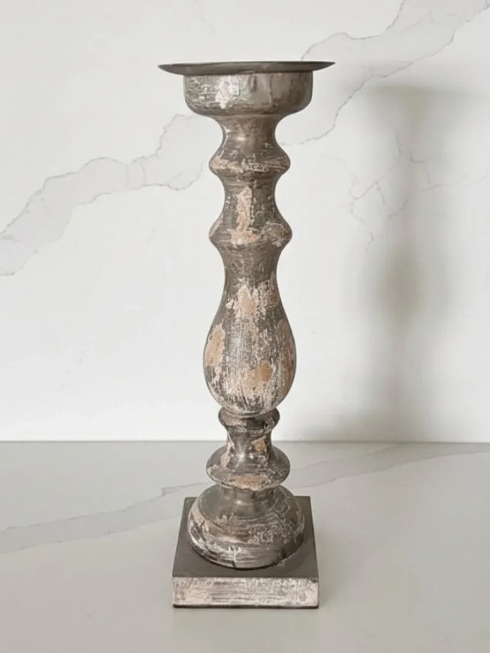 Distressed Wood Candle Holder